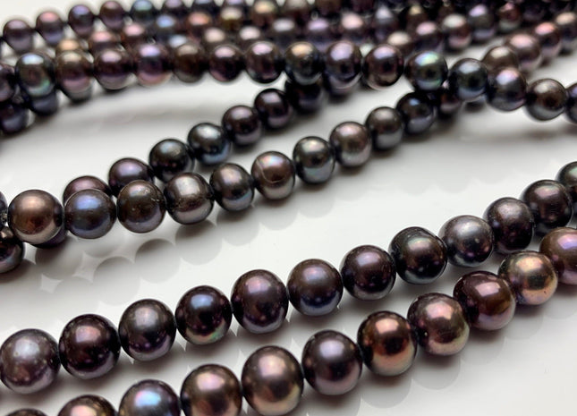 7-8 mm Dark Peacock Color Freshwater Potato Pearls Genuine Peacock Freshwater Pearl Beads #1414