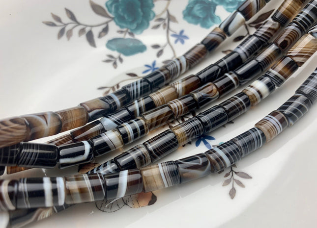 8x12 mm Tube Shape Coffee Wave Line Agate Gemstone Beads Coffee Color Agate Gemstone Beads. #2604