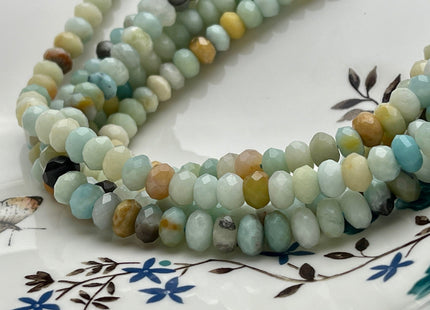 5x8mm AAA Faceted Rondelle Amazonite Gemstone Beads Natural Blue Brown Color Genuine Amazonite Loose Beads 15 Inches Strand #3889