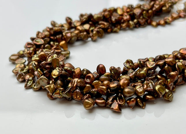 5-7x8mm High Luster Metallic Chocolate Brown Keshi Freshwater Pearl Beads Top Drilled Dancing Brown Pearls Genuine Keshi Pearls #P1709