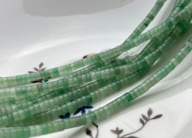 2x4 mm Natural Green Aventurine Heishi Rondelle Shape Genuine Natural Color Aventurine Discs Gemstones Loose Beads 15.5 Inches Strand #3955