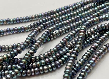 5 mm AAA Large Hole Half Strand Peacock Button/Rondelle Freshwater Pearls 1.2mm 1.5mm 2.0mm Hole Size 55 Beads #1217