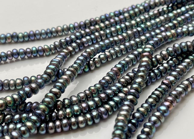 5 mm AAA Large Hole Half Strand Peacock Button/Rondelle Freshwater Pearls 1.2mm 1.5mm 2.0mm Hole Size 55 Beads #1217