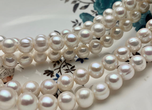 10-11 mm Natural White Potato Freshwater Pearl Beads Genuine High Luster White Cultured Freshwater Pearls 42 Pieces #P1292