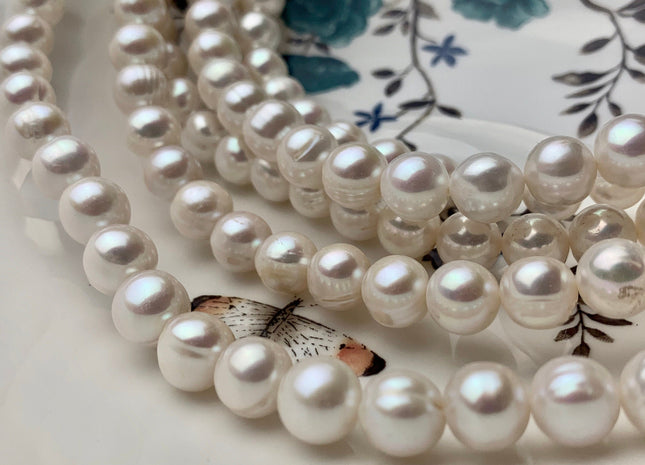 10-11 mm Natural White Potato Freshwater Pearl Beads Genuine High Luster White Cultured Freshwater Pearls 42 Pieces #P1292