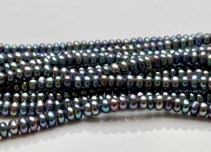 5 mm AAA Large Hole Peacock OR Gray Button/Rondelle Freshwater Pearls Hole Size 1.5 mm Genuine Large Hole Freshwater Pearl Beads #1217