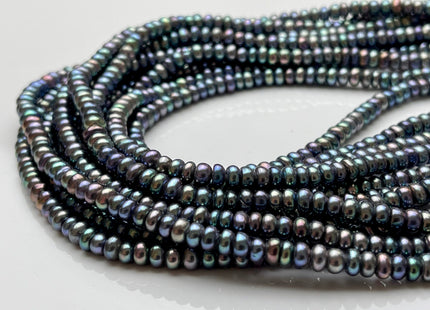 5 mm AAA Large Hole Peacock OR Gray Button/Rondelle Freshwater Pearls Hole Size 1.5 mm Genuine Large Hole Freshwater Pearl Beads #1217