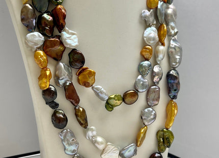 12-15x15-30mm 32-64 Inches Hand Knotted Mixed White Green Gray Color Keshi Freshwater Pearl Necklaces Genuine Keshi Pearl Necklace #P1076-B