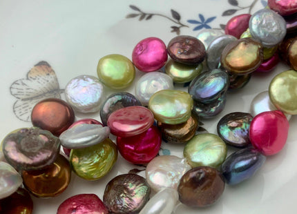 12 mm Multi Color Coin Freshwater Pearl Beads Genuine Mixed White Pink Gray Peacock bronze Copper Green Brown Coin Pearl 29 Beads #543