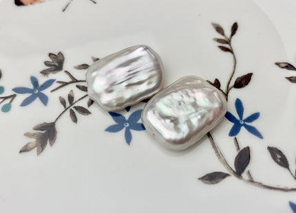 ONE Pair AAA 15x20 mm Natural White High Luster Half Drilled Matching Rectangle Coin Pearl For Earring Pendant Iridescent Color #P1373