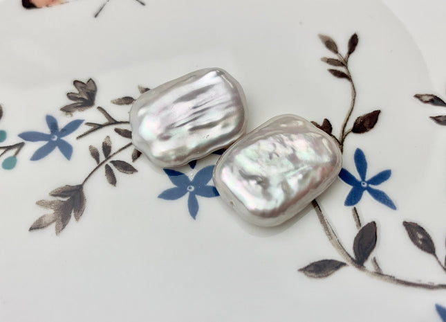 ONE Pair AAA 15x20 mm Natural White High Luster Half Drilled Matching Rectangle Coin Pearl For Earring Pendant Iridescent Color #P1373