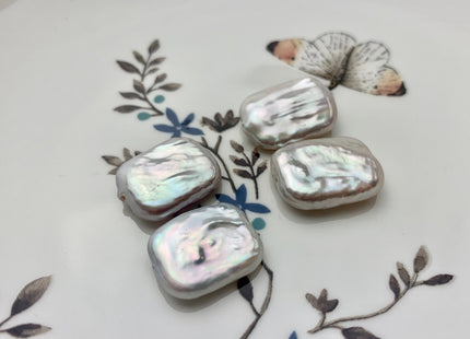 ONE Pair AAA 15x20 mm Natural White High Luster Half Drilled Matching Rectangle Coin Pearl For Earring Pendant Iridescent Color #P1373
