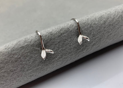 One Pair 925 Sterling Silver Earring Setting With CZ Genuine 925 Sterling Silver Earring Hook Findings For Half Drilled Pearls #10348-L