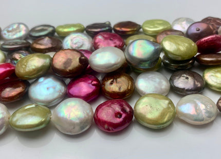 12 mm Multi Color Coin Freshwater Pearl Beads Genuine Mixed White Pink Gray Peacock bronze Copper Green Brown Coin Pearl 29 Beads #543