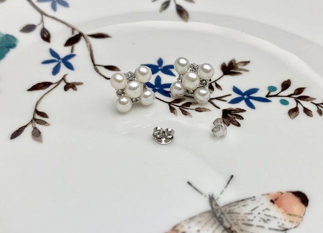 AAAAA Genuine Freshwater Pearl Earring Studs With 925 Sterling Silver Post Natural White Pearls Cluster Earring Bridal Jewelry #1736-D