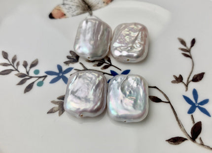ONE Pair AAA 15x20 mm Natural White High Luster Half Drilled Matching Rectangle Coin Pearl For Earring Pendant Iridescent Color #P1373
