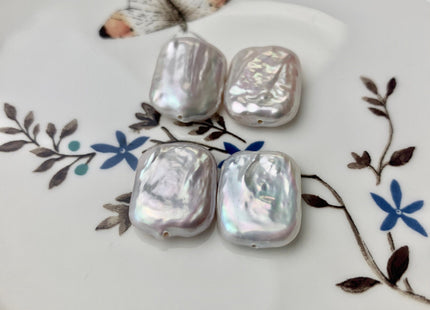 ONE Pair AAA 15x20 mm Natural White High Luster Half Drilled Matching Rectangle Coin Pearl For Earring Pendant Iridescent Color #P1373