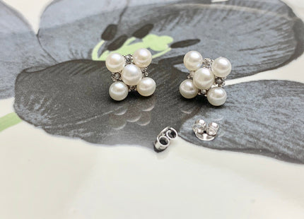 AAAAA Genuine Freshwater Pearl Earring Studs With 925 Sterling Silver Post Natural White Pearls Cluster Earring Bridal Jewelry #1736-D