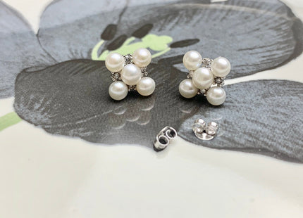 AAAAA Genuine Freshwater Pearl Earring Studs With 925 Sterling Silver Post Natural White Pearls Cluster Earring Bridal Jewelry #10047-K