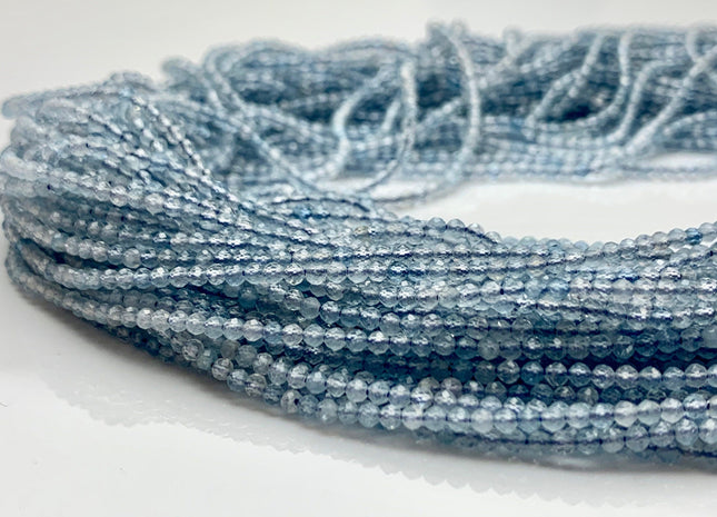 2 mm Micro Faceted Round Tiny Aquamarine Gemstone Beads 15.5 Inches #2975
