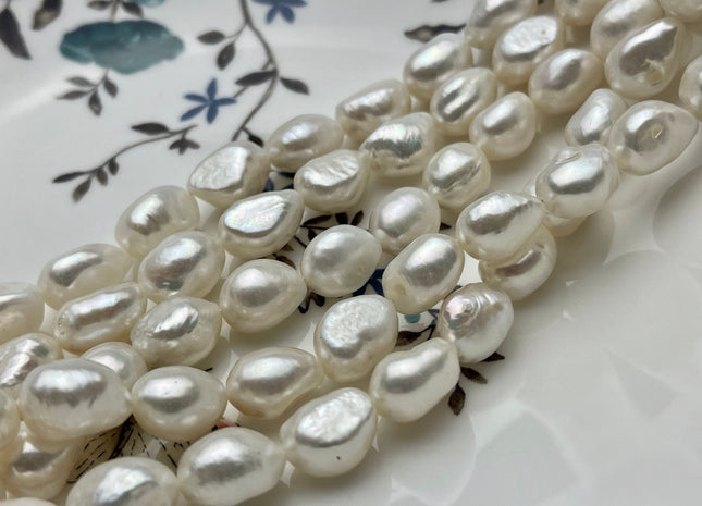 9.5x12 mm AAA Natural White Rice/Oval Nugget Freshwater Pearl Beads Genuine High Luster Oval Nugget Pearls Top Quality Nugget Beads #1478