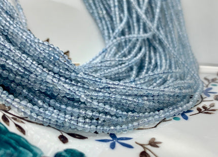 2 mm Micro Faceted Round Tiny Aquamarine Gemstone Beads 15.5 Inches #2975