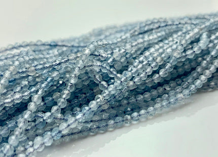 2 mm Micro Faceted Round Tiny Aquamarine Gemstone Beads 15.5 Inches #2975