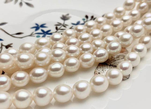7.5x8-9 mm AAA Natural White Rice Shape Freshwater Pearl Beads Genuine Freshwater Rice / Oval Pearls High Quality Pearl Beads #1061