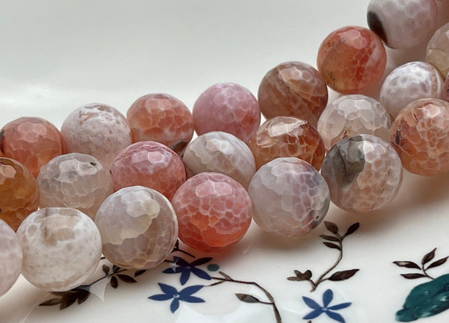 BEST DEAL 16 mm Faceted Round Agate Gemstone Beads Heat Treated Multi Orange And White Color Natural Gemstone Agate 15.5 Inches Strand #4049