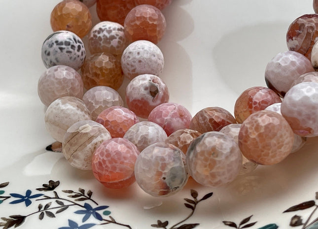 BEST DEAL 16 mm Faceted Round Agate Gemstone Beads Heat Treated Multi Orange And White Color Natural Gemstone Agate 15.5 Inches Strand #4049