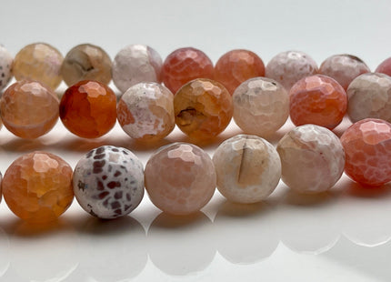 BEST DEAL 16 mm Faceted Round Agate Gemstone Beads Heat Treated Multi Orange And White Color Natural Gemstone Agate 15.5 Inches Strand #4049