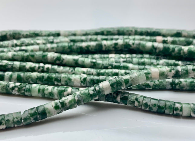 2x4mm Natural Green Dot Jasper Heishi Rondelle Shape Genuine Green Dot Jasper Discs Gemstone Loose Beads 15.5 Inches Strand #3119