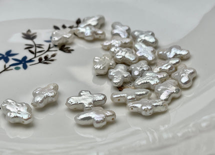 5 Pieces 9-10x14-15 mm High Luster Top Drilled Natural White Cross Coin Freshwater Pearl Genuine Unique Freshwater Pearl Beads #P2143