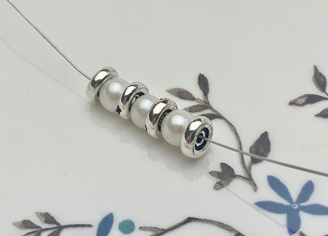 One Piece 2x6.5mm 925 Sterling Silver Tibetan Style Silver Spacer Genuine Sterling Silver Spacer Bali Antique Tube Large Hole Beads #10214