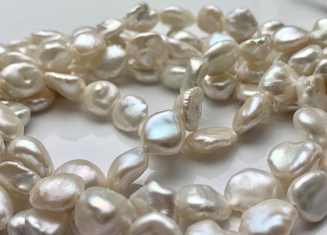 10-11x12-13mm AAA Half Strand High Luster Natural White Keshi Nugget Freshwater Pearl Beads Large Hole Size 1.2mm Pearl 17 Pieces #P1277