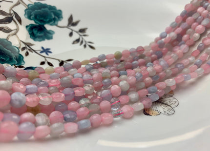 6 mm Micro Faceted Diamond Cut Morganite Flat Coin Disc Shape Gemstone Beads Genuine Natural Aquamarine Rose Quartz 15 Inches Strand #3163