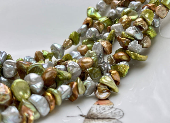 9-11mm AA High Luster Gray Green Champagne Brown Color Keshi Nugget Freshwater Pearl Beads Genuine Center Drilled Keshi Nugget Pearls #P1887