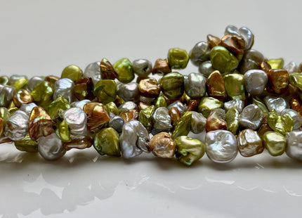 9-11mm AA High Luster Gray Green Champagne Brown Color Keshi Nugget Freshwater Pearl Beads Genuine Center Drilled Keshi Nugget Pearls #P1887
