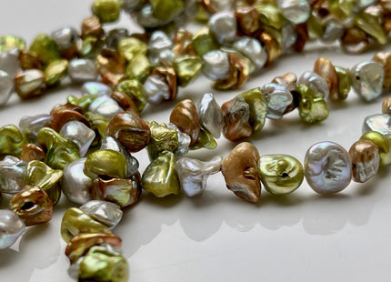 9-11mm AA High Luster Gray Green Champagne Brown Color Keshi Nugget Freshwater Pearl Beads Genuine Center Drilled Keshi Nugget Pearls #P1887
