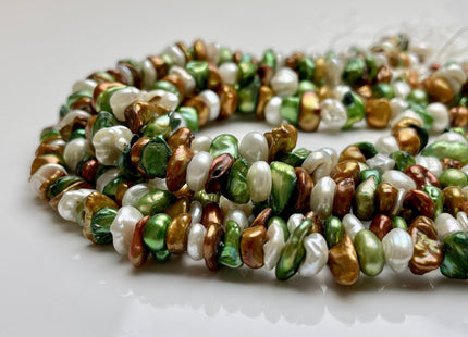 8-10 mm Green Champagne Brown Natural White Keshi Freshwater Pearl Beads Genuine High Luster Center Drilled Rondelle Disc Beads #P1885