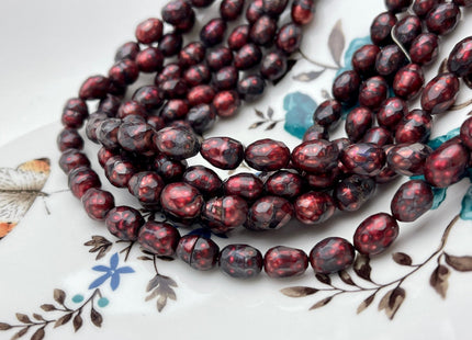 6x8mm OR 7x9mm Dark Red /Burgundy Color Faceted Rice Oval Freshwater Pearl Beads Genuine Faceted Freshwater Pearls #175
