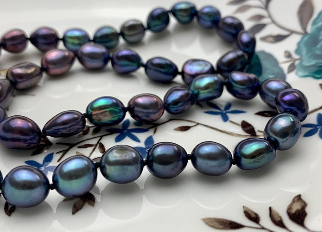 18/20/24 Inches Hand Knotted 8x10mm AAA Freshwater Potato Nugget Pearl Necklace Peacock Color Genuine Pearl Necklace With Silver Clasp #1853