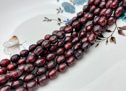6x8mm OR 7x9mm Dark Red /Burgundy Color Faceted Rice Oval Freshwater Pearl Beads Genuine Faceted Freshwater Pearls #175