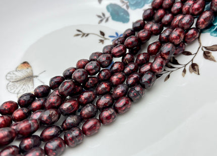 6x8mm OR 7x9mm Dark Red /Burgundy Color Faceted Rice Oval Freshwater Pearl Beads Genuine Faceted Freshwater Pearls #175