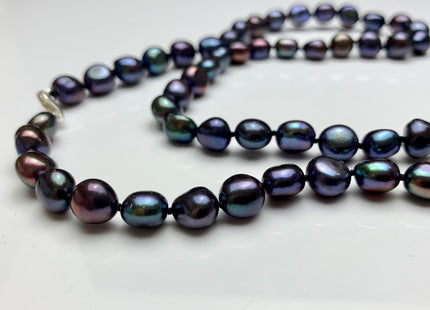 18/20/24 Inches Hand Knotted 8x10mm AAA Freshwater Potato Nugget Pearl Necklace Peacock Color Genuine Pearl Necklace With Silver Clasp #1853