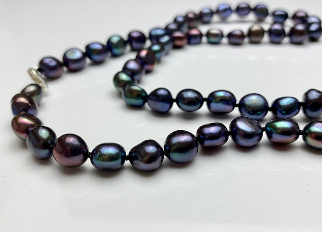 18/20/24 Inches Hand Knotted 8x10mm AAA Freshwater Potato Nugget Pearl Necklace Peacock Color Genuine Pearl Necklace With Silver Clasp #1853