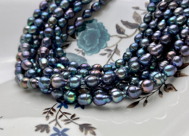 7x8-9 mm High Luster Rainbow Blue Peacock Baroque Freshwater Pearl Beads Genuine Peacock Color Baroque Freshwater Pearls 46-47 Pieces #P1854