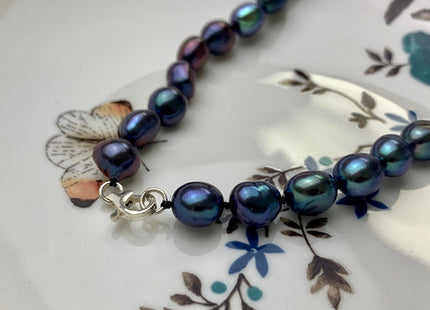 18/20/24 Inches Hand Knotted 8x10mm AAA Freshwater Potato Nugget Pearl Necklace Peacock Color Genuine Pearl Necklace With Silver Clasp #1853