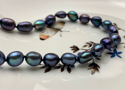 18/20/24 Inches Hand Knotted 8x10mm AAA Freshwater Potato Nugget Pearl Necklace Peacock Color Genuine Pearl Necklace With Silver Clasp #1853