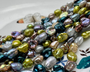 7x10mm or 8x12mm AAA High Luster Green Gray Brown Keshi Rice/Oval Nugget Freshwater Pearl Beads Genuine Natural Keshi Pearls #P1844